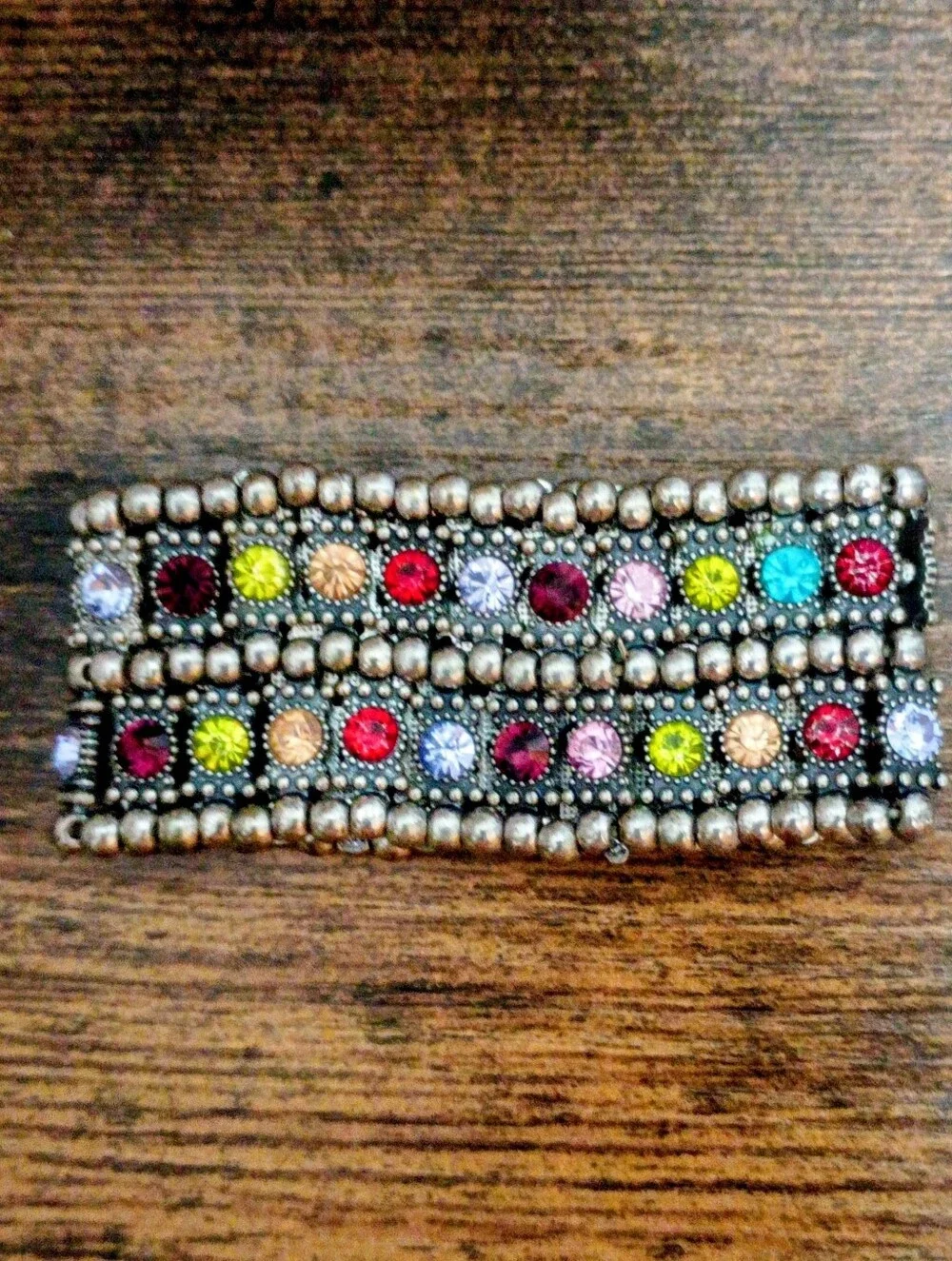 Multi Colors Rhinestones Two Row Bracelet - Picture 3 of 3